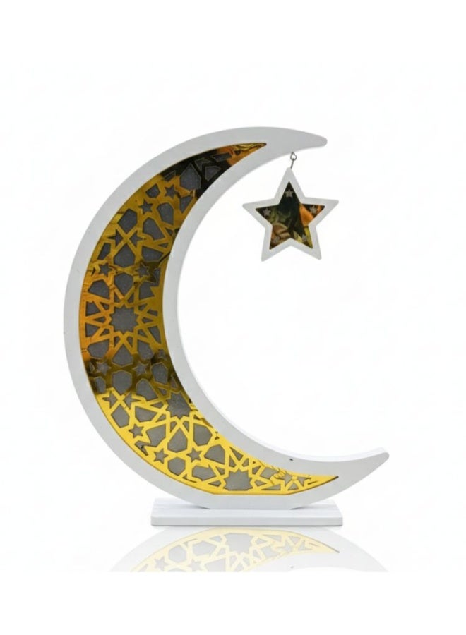 AKDC Ramadan Decor Moon  and Star Shaped Lamp, Perfect for Decor,  60 CM - Gold & White - Image 1